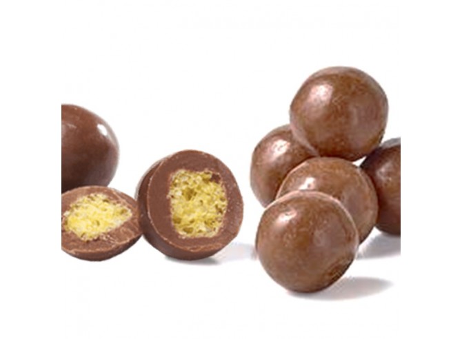 Billes de maïs soufflé enrobées de chocolat au lait bio