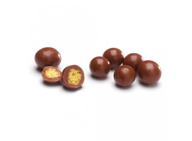 Billes de maïs soufflé enrobées de chocolat au lait bio