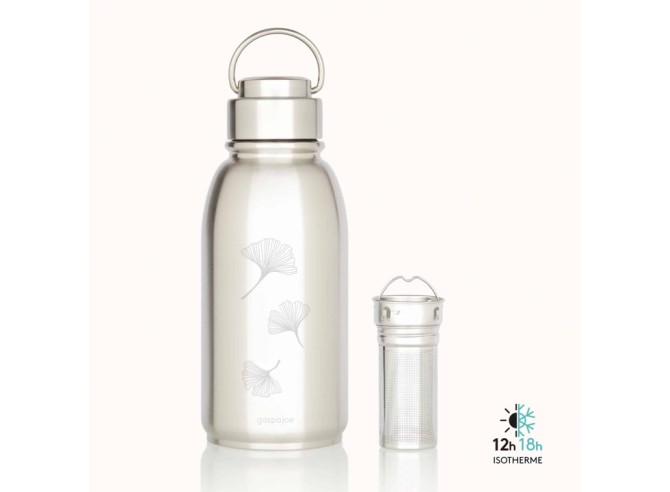gourde 100% inox isotherme avec infuseur à thé motif ginko